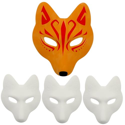 Vaguelly 4 Stück Fuchs Maske Fuchsmaske halloween maske mundschutzmasken Gesichtsmaske Maskenset leer Maskerademasken weiß Streich Kostüme Maskerade Zubehör weiße masken selber machen Pu von Vaguelly