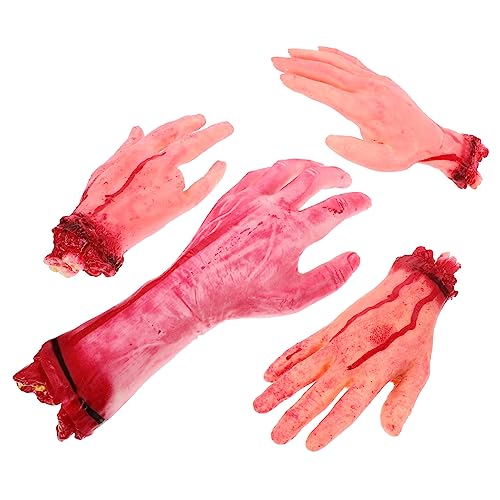 Vaguelly 4 Stück Gefälschte Hand Halloween Halloween-Horror-Ornamente Terror-Requisiten Menschliche Teile Abgetrennte Horrorhand Horror-körperteile Halloween-Zirkus- Tür Zombie Blut von Vaguelly
