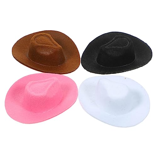 Vaguelly 4 Stück Mini Cowboyhüte Lustige Accessoires für Puppen DIY Projekte und Western Mottopartys Farbige Miniaturhüte aus Vliesstoff für Kreative Dekorationen und von Vaguelly
