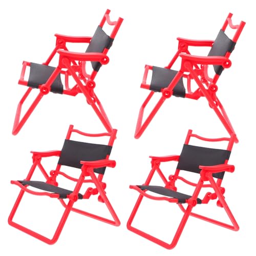 Vaguelly 4 Stück Mini Klappstuhl Klappstühle Outdoor Stühle Mini Liegestuhl Faltbare Sonnenliege Puppenhaus Zubehör Zusammenklappbarer Strandstuhl Faltbarer Strandstuhl Rot von Vaguelly