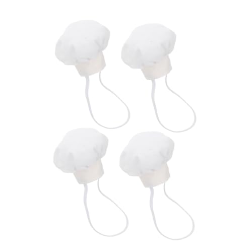 Vaguelly 4 Stück Mini Kochmützen für Puppen Weiße Baumwoll Hauben mit Elastischem Band Vielseitige Bastel und Rollenspiel Accessoires für Puppenhaus Kinderparty und DIY Projekte von Vaguelly