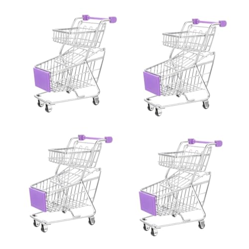 Vaguelly 4 Stück Mini-einkaufswagen Lebensmittel Büro-schreibtischzubehör Babyzubehör Doppelschichtiges Trolley-Spielzeug Spielzeug-supermarktwagen Kleinkind Abs Lagerung Umschlag Violett von Vaguelly