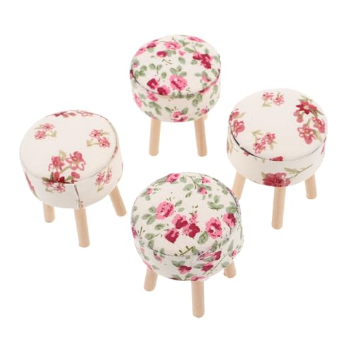 Vaguelly 4 Stück Miniatur Holzhocker mit Stoffbezug Realistische Runde Puppenhaus Möbel Platzsparend Vielseitig für Küche Wohnzimmer Langlebige Miniatur Holzstühle von Vaguelly