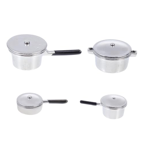 Vaguelly 4 Stück Minitopf Mini-dekorationswerkzeuge Puppenhausverzierungen Kleine Hausdekoration Kleines Hauszubehör Miniatur-kochgeschirr- Puppenhauslieferungen Eisen Silver von Vaguelly