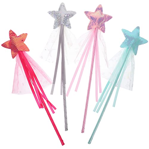 Vaguelly 4 Stück Pentagramm-fee-zauberstab Quasten-fee-zauberstab Mädchen Zauberstab Cosplay-fee-Sticks Feenstab Party-fee-Sticks Sternenstab Zauberstab Party Zauberstäbe Stoff von Vaguelly