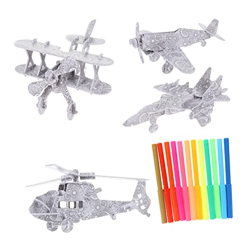 Vaguelly 4 Stück Puzzle Flugzeug Teiliges DIY Graffiti Rätsel mit Stiften für Kreatives und Lernen Perfektes für Kindergeburtstage und Feiertage von Vaguelly