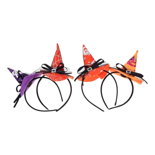 Vaguelly 4 Stück Teiliges Halloween Haarreif mit Hexenhut Design Kreativer Haarschmuck für Party Karneval Cosplay Unisex Lustige Festival Haarreifen für Halloween Kostüm von Vaguelly