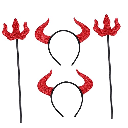 Vaguelly 4 Stück Teiliges Halloween Teufel Kostüm Set mit Roten Hörnern und Leichtes Stirnband aus Kreatives Cosplay Zubehör für Party Karneval und Mottopartys von Vaguelly