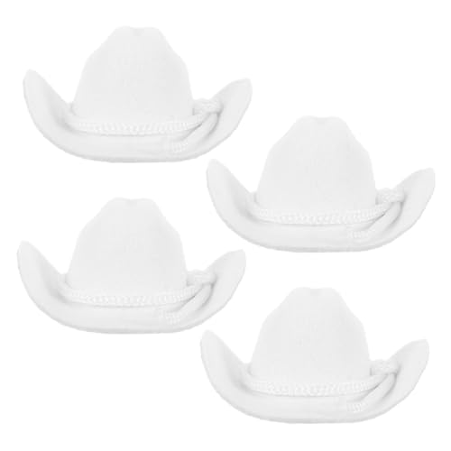 Vaguelly 4 Stück Teiliges Mini Cowboy Hüte Geflockt Winzige Miniatur Hut Ornamente für Puppenhaus DIY Bastelprojekte Western Party Dekorationen Passend für Kleine Puppen von Vaguelly