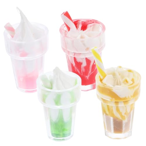 Vaguelly 4 Stück Teiliges Mini Eiscreme dekorationsset für Puppenhaus Detailgetreue Miniatur eisdiele Requisiten Bunte Mini spielzeuggetränke Geeignet für Tiny House Zufällige Farbe von Vaguelly
