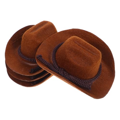 Vaguelly 4 Stück Teiliges Mini Miniatur Western Cowboy Hüte Flauschige Mini Craft Hüte Kindgerechte Glatte Kanten Leichte Puppenzubehör für Kreative Western Rollenspiele und von Vaguelly