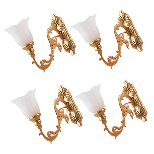 Vaguelly 4 Stück Wandlampen Teilig Luminous Wall Lights für Puppenhaus und Sandtisch Dekoration Goldfarben Warmweißes Licht Zubehör für Miniaturlandschaften von Vaguelly