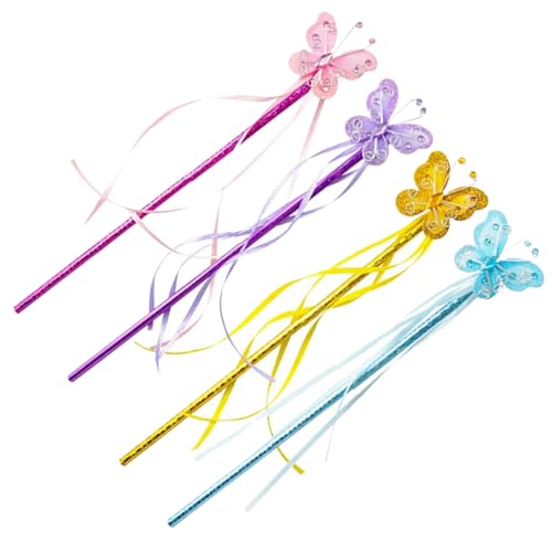 Vaguelly 4 Stück Zauberstab Fairy Wand für Schmetterlingsmädchen Feenhaftes Zauberstäbe Schmetterlings-Feenstab für Mädchen Schmetterlingsband Feenstab Eisendraht von Vaguelly