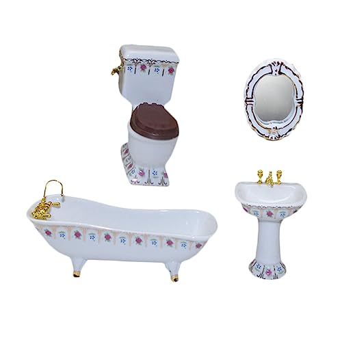 Vaguelly 4 Stück Zubehör Für Puppenhäuser Porzellan Wanne Liege Becken Miniatur Puppenhaustoilette Mini- -Badezimmer Mini-Badezimmer-Modell Zubehör Für Möbelpuppen Keramik Weiß von Vaguelly