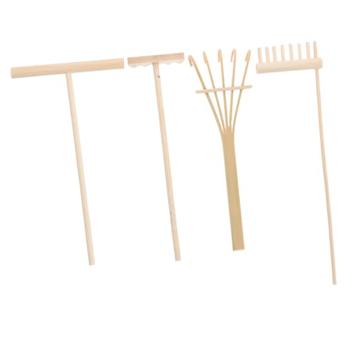 Vaguelly 4 Stücke Teiliges Zen Sand Garten Rechen Set Miniatur Zubehör für Trockene Landschaften Holzwerkzeuge für Meditation und Feng Shui für Büro und Wohnungsdekoration von Vaguelly