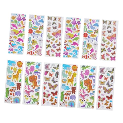 Vaguelly Handgefertigte Aufkleber 40 Blatt 3D-Aufkleber Für Jungen Und Mädchen Sicheres PVC Cartoon-Design Schmetterling Tier Fisch Dinosaurier von Vaguelly
