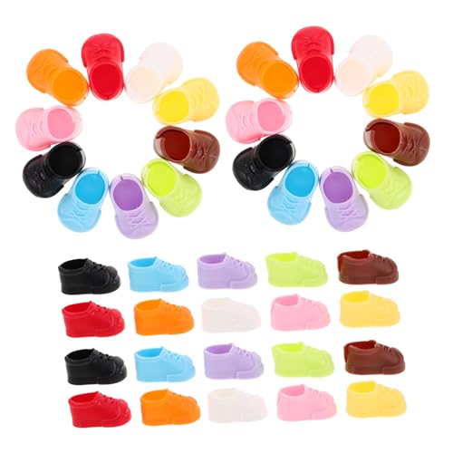 Vaguelly 40 Paare Mini Puppenschuhe Plastik Flache Ersatzschuhe für Puppen Farben Je Dekorative Mini Stiefel für Puppenhaus Vielseitig für Spiel und Basteln von Vaguelly