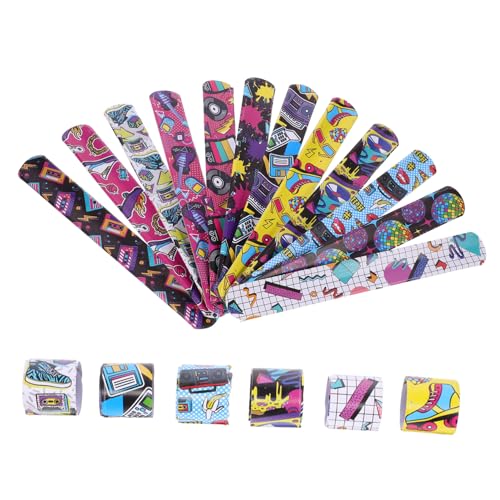 Vaguelly 48 Stück Rockmusik Slap Armbänder Lustige Handgelenk Armbänder für Partys Bunte Vintage Design für Musikliebhaber und Feierlichkeiten von Vaguelly