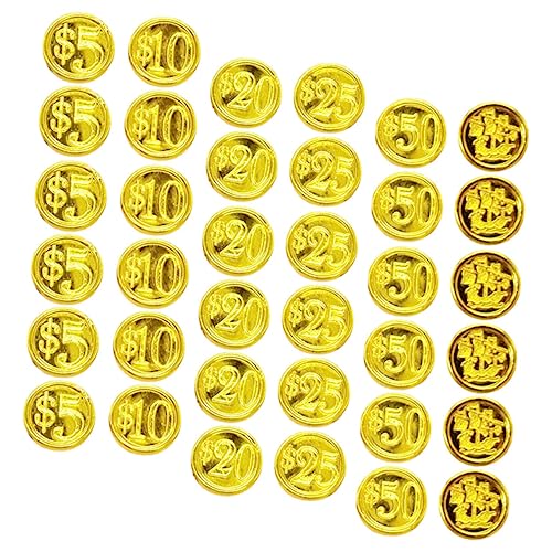 48St -Atocha- Piraten-Münzspielzeug Piratenschatz-Spielset Karneval- Piratenmünzen Halloween Party Spielzeug für Kinder Gift Ideas tragbar Füllstoff Schachbrett Gold Chips Plastik von Vaguelly