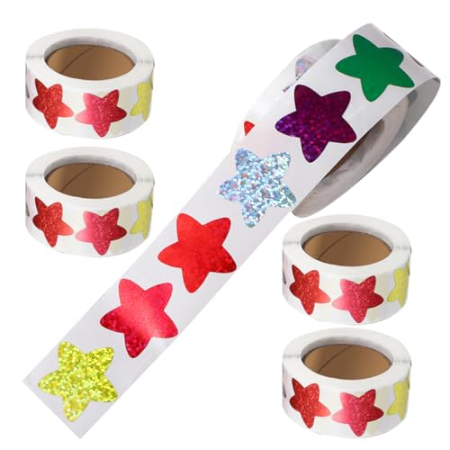 Vaguelly 5 Rollen Stern klebesticker Stickers Aufkleber Belohnungsaufkleber für Schülerbelohnungsaufkleber Belohnungsaufkleber für Schüler Aufkleber Klassenzimmer Papier von Vaguelly