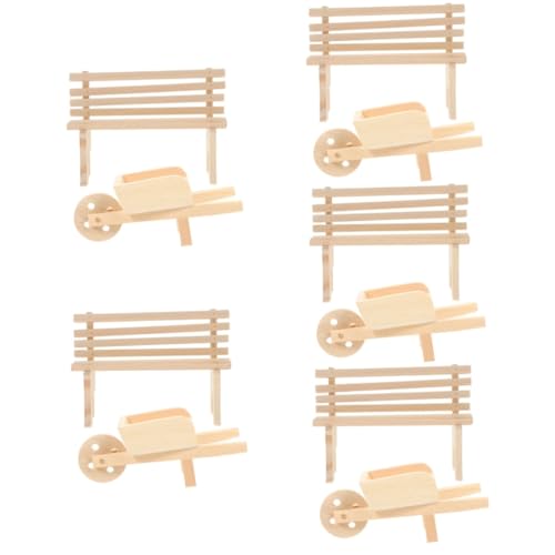 Vaguelly 5 Sätze Puppenhausdekoration Figuren dekor Mini-Hausbankstatue Puppenstubenmöbel Modelle Ornament Mini-Hausdekorationen Mini- -Requisite hölzern Stuhl Schubkarre Wagen von Vaguelly