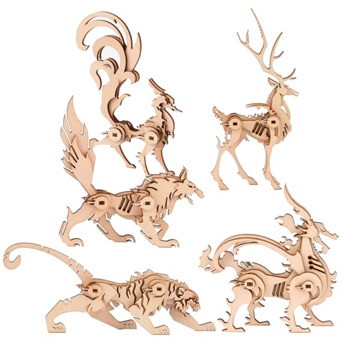 Vaguelly 5 Stück Holzpuzzle mechanische Rätsel Tiere Bausteine Spiele Tierrätsel für Hund tierpuzzle Tier Puzzle Puzzlematte Wilde Tiere-Puzzle Tiermodell 3D-Rätsel hölzern von Vaguelly