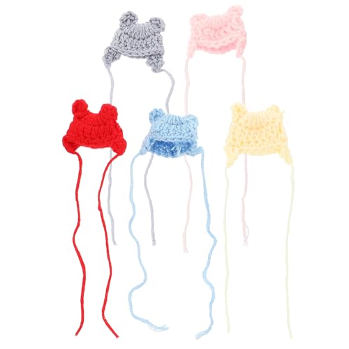 Vaguelly 5 Stück Mini Strickmützen Bunte Puppenhüte für DIY Bastelprojekte Dekorationen und Feste als Fotorequisiten und Weihnachtsbaum Anhänger von Vaguelly
