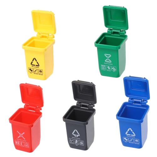 Vaguelly 5 Stück Miniatur Mülltonnen Kleine Outdoor Abfalleimer für Puppenhaus Dekoration Präzise Handgefertigte Miniatur Müllbehälter Praktisch für Modellbau und Sammler von Vaguelly