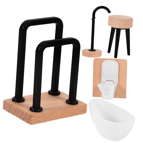 Vaguelly 5 Teiliges Puppenhaus Miniatur Badzimmer Set Badewanne Toilette Schminktisch Wasserhahn & Handtuchhalter Dekoration Für Puppenhaus Und Miniatur Badezimmer von Vaguelly
