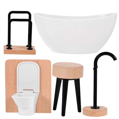 Vaguelly 5 Stück Simulation von Minimöbeln Bad Wanne Miniaturpuppenhaus -Kit Schwimmbad Miniatur-Badezimmermodell Puppenhausverzierung Badezimmermöbel Puppenhauszubehör Holz von Vaguelly