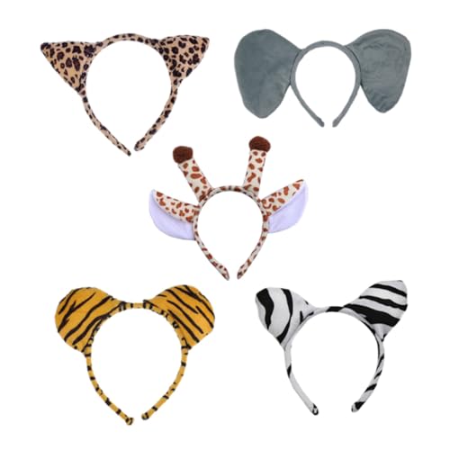 Vaguelly 5 Stück Teiliges Cosplay Tier Haarband für Dschungel Accessoire mit Giraffe Zebra Tiger Leopard für Zoo Partys und Kostüme von Vaguelly