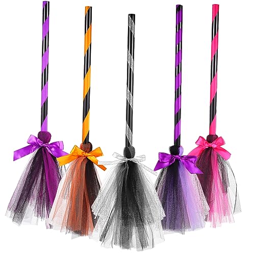 Vaguelly 5 Stück Teiliges Hexenbesen Bunten Farben Leichtes Halloween Cosplay Zubehör für Komfortabel Dekorativ Partyrequisite für Hexenkostüme von Vaguelly