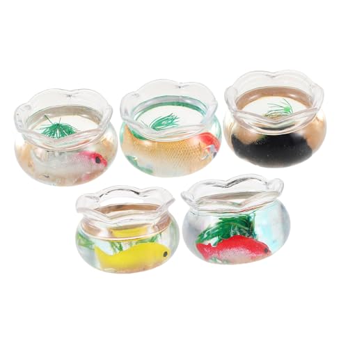 Vaguelly 5 Stück Teiliges Miniatur Fischglas Kleine Runde Kunststofffische mit Realistischen Pflanzen Wartungsfreier Miniatur Fischteich für Puppenhaus Dekoratives Aquarium für Schreibtisch von Vaguelly