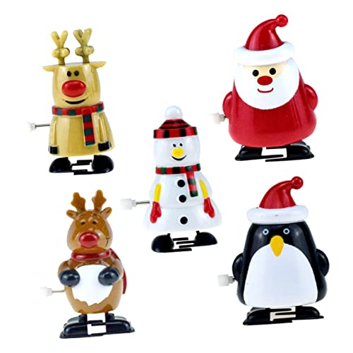 Vaguelly 5 Stück Teiliges Weihnachts Aufziehspielzeug aus Robustem Kunststoff mit Schneemann Weihnachtsmann Pinguin und Rentieren Lustige Figuren für Hand Auge Koordination von Vaguelly
