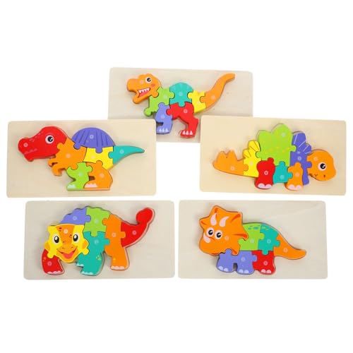 Vaguelly 5-Teiliges Dinosaurier-Puzzle Aus Holz 3D-Dinosaurier-Modellbausatz Tierpuzzle Montessori-Spielzeug Für Kinder Kleinkinder Geburtstage Und Partygeschenke von Vaguelly