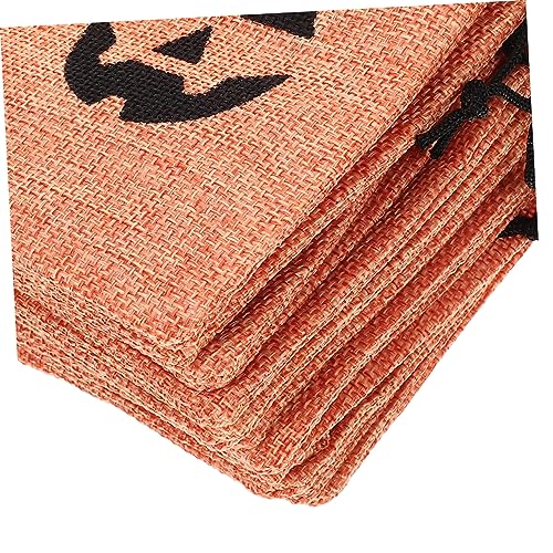Vaguelly 50 Stück Halloween Geschenkbeutel aus Leinen Kürbis Praktische Zugbeutel für Süßigkeiten und Snacks für Halloween Party und Geburtstagsfeier Robust und Wiederverwendbar von Vaguelly