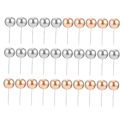 Vaguelly 50 Stück Tortendeko Kugeln Cake Picks für Geburtstag Cupcake Tortenaufsatz Dekorative Schaumstoff Ball Inserts Silber und Gold Einfache Anwendung für Party und Dessert von Vaguelly