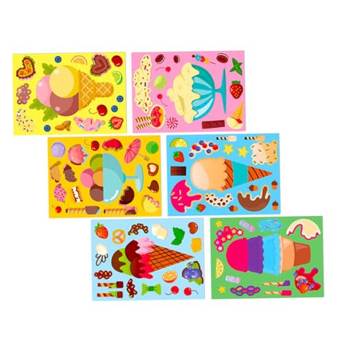 Vaguelly 6 Blätter Cartoon Eiscreme Puzzle Aufkleber für Kreative DIY Dessert Aufkleber Sicherer Beschichteter Papieraufkleber für Partygeschenke und Belohnungen im Klassenzimmer von Vaguelly
