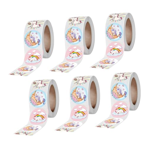 Vaguelly 6 Rollen Einhorn-Siegel dartscheibe mitgebsel gluey Etikett karikaturen barn Cartoon-Aufkleber runder Aufkleber Umschlagaufkleber Tieraufkleber selbstklebendes Papier von Vaguelly