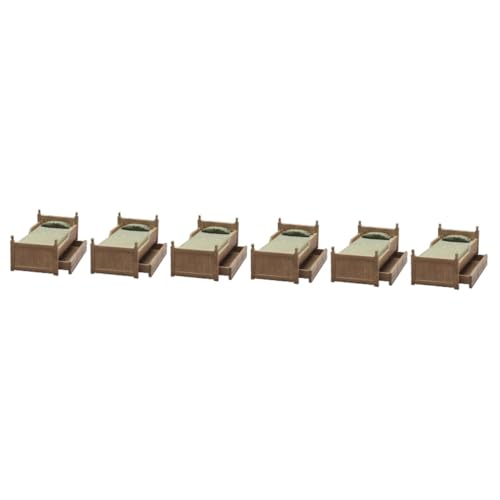 Vaguelly 6 STK Puppenhaus antikes Bett kinderzimmer zubehör holzmöbel Miniatur-Möbelbett Solarnickender Hund Spielzeug Modelle Mini-Hausbett simuliertes Bettmodell Minibett Ornamente von Vaguelly
