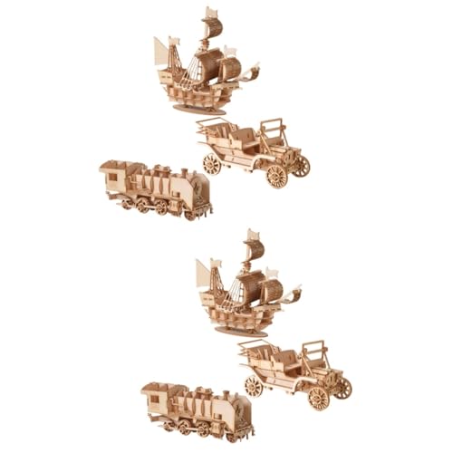 Vaguelly 6 Sätze Spielzeug Jungen Holzpuzzles für Kinder Auto Rätsel Kinder rätsel Puzzles aus Holz 3D-Puzzles für Kinder Miniatur Modellauto Blöcke Suite Eltern-Kind Bahn von Vaguelly