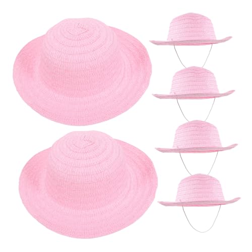 Vaguelly 6 Stück DIY Strohhüte Kreative Malhüte für Sommer Blanko Sonnenhüte für Partys und Bastelprojekte Pinke Farbe für Mädchen von Vaguelly