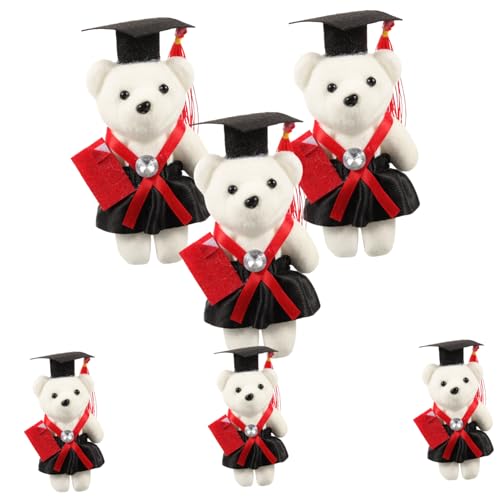 Vaguelly 6 Stück Doktorbär Bouquet Materialien Abschluss tragen Absolventen Puppenornament Puppenfigur Graduierungsbär in Mütze Vlies rot von Vaguelly