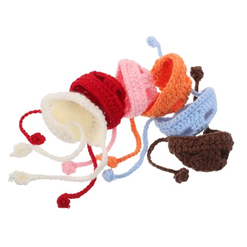 Vaguelly 6stücke Puppenmütze Mini-strickmützen Für Kleine Tiere Und Puppen Garn-Kopfbedeckungen Weinflaschenaufsatz-mützen Kleine Strickmützen Für Tierdekorationszubehör von Vaguelly