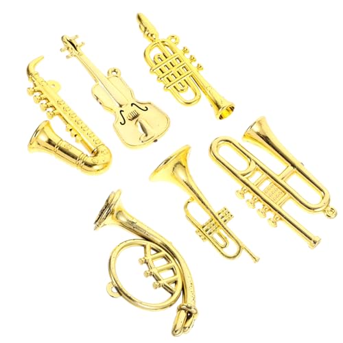 Vaguelly 6 Stück Mini-musikinstrumentenmodell Klein Miniaturen Realistisch Miniaturinstrumente Puppe Trompete Musical Party Instrumentensatz Golden Plastik von Vaguelly