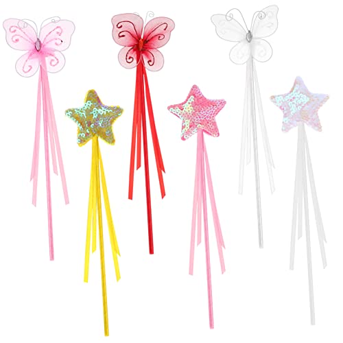 Vaguelly 6 Stück Teiliges Feenstab Set für Mädchen Fünfzackige Zauberstäbe mit Schmetterlingsdesign Leichtes Cosplay Zauberstab Party Deko für Verkleidungen und Bühnenauftritte von Vaguelly