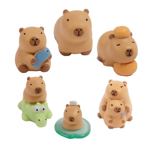 Vaguelly 6Pcs Mikrolandschaft Wasserschwein Miniatur-Landschaftsdekoration Figur Tiermodell-Ornamente Cartoon- aus Harz Capybara Party Dekorationen Kleine Statue - von Vaguelly