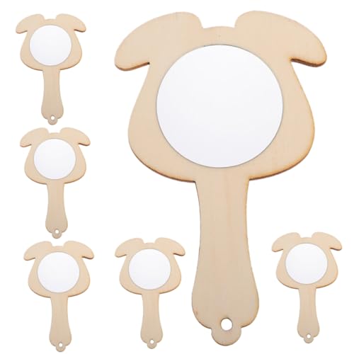 Vaguelly 6St Holzspiegel Handspiegel kleine Spiegel zum Basteln tragbarer Spiegel bastelset basteln für Spiegel selbst bemalen Spiegel selber Machen für hölzern Khaki von Vaguelly