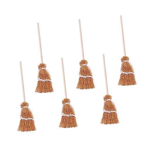 Vaguelly 6st Puppenhausbesen Mini-zaubererbesen Kleiner Besenstiel Mini-Hexenbesen Puppenkostüm Besen Hängende Halloween-Ornamente Besen Besen Zum Basteln Holz Light Brown von Vaguelly