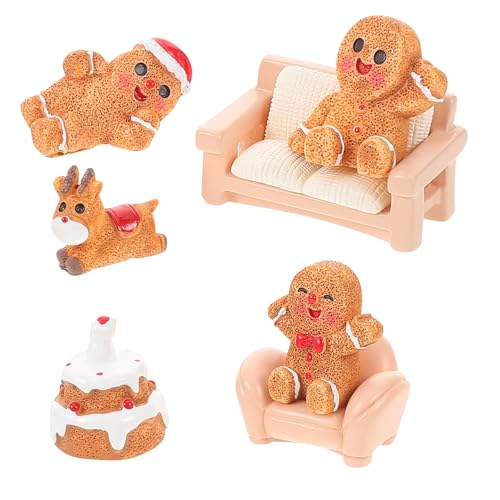 Vaguelly 7 Stück Mini-Weihnachts-Lebkuchenmann-Ornamente, Harz, Weihnachts-Miniatur-Lebkuchenmann-Figuren zum Basteln, Gartentisch, Puppenhaus, Party-Dekorationen von Vaguelly